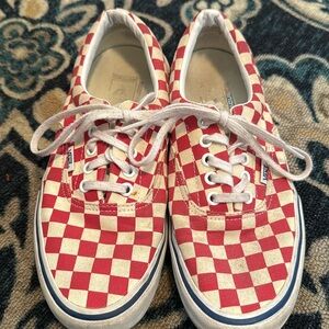 Red and white checkered VANS, men’s 8